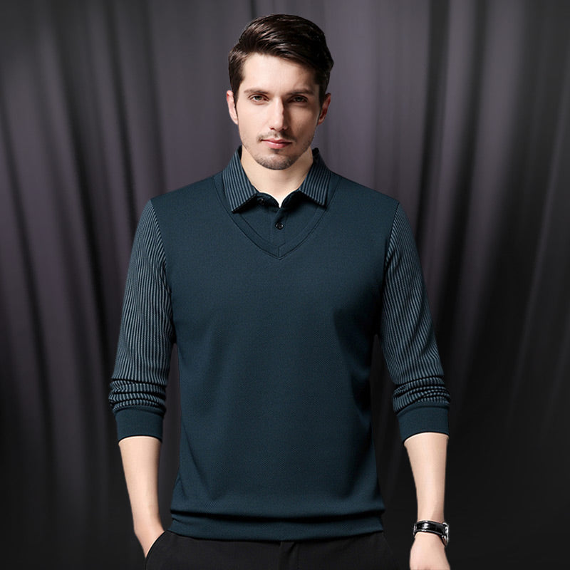 Polo uomo Charlie a maniche lunghe con colletto classico e bottoni a vista