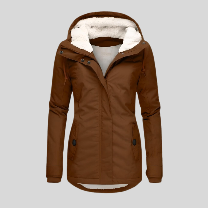 Cappotto impermeabile Gilda donna con cappuccio e colletto alto