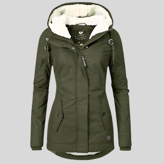 Cappotto impermeabile Gilda donna con cappuccio e colletto alto