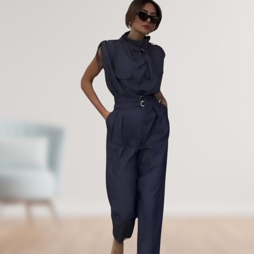 Completo da donna elegante a due pezzi con cintura in vita