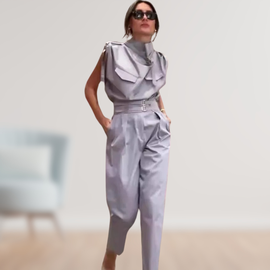 Completo da donna elegante a due pezzi con cintura in vita