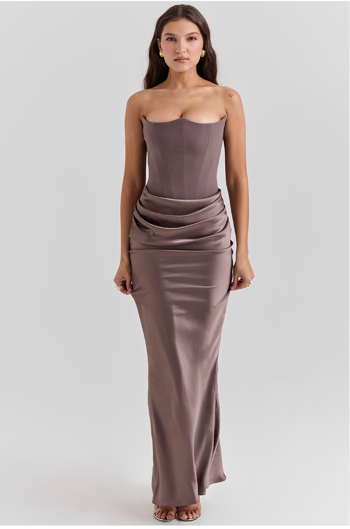 Abito lungo elegante Shayla senza maniche in stile corsetto