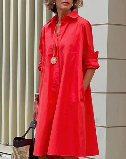 Abito camicia lungo da donna in tessuto morbido e fluido