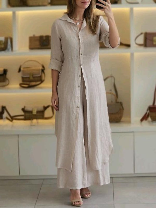 Completo due pezzi donna Odett con camicia elegante e pantaloni ampi