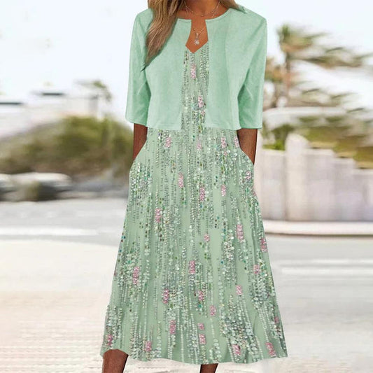 Bianca | Completo midi con abito a fiori e blazer