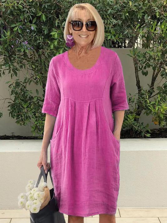 Abito lungo oversize in cotone da donna con tasche eleganti