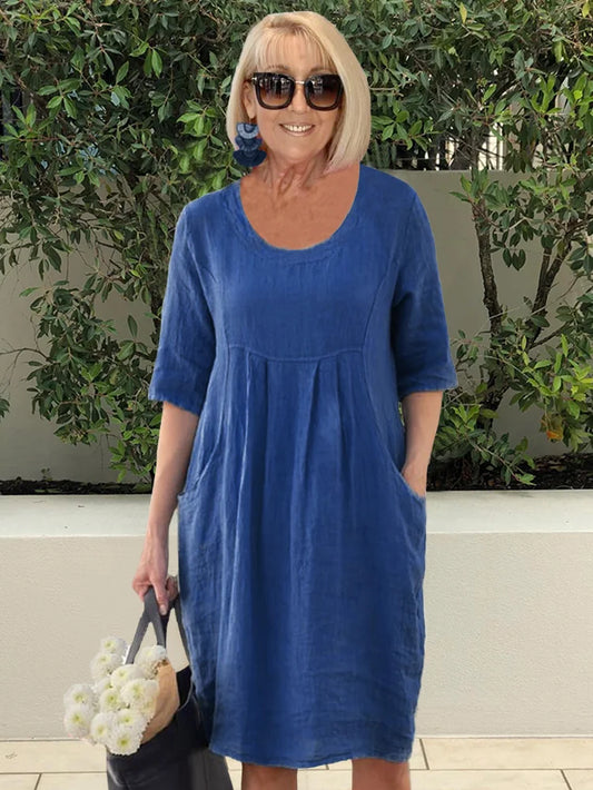 Abito lungo oversize in cotone da donna con tasche eleganti
