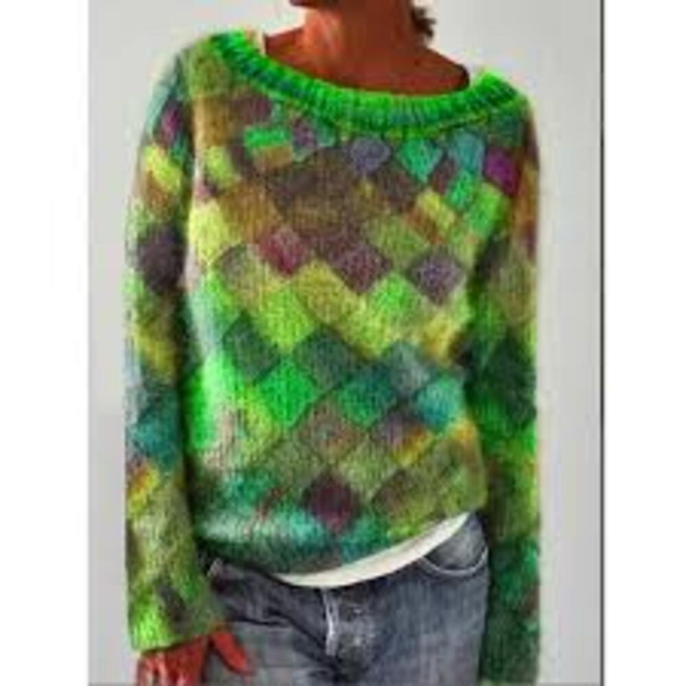 Maglione donna Azaria con motivo geometrico retrò e scollo ovale, dal taglio fluido e vestibilità comoda