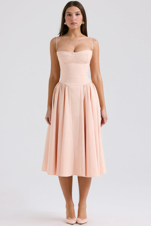 Abito midi donna Brisella strutturato con corpino aderente e lunghezza elegante, look raffinato e femminile