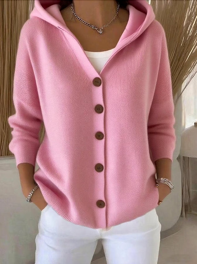 Fiorella | Cardigan con Bottoni e Cappuccio