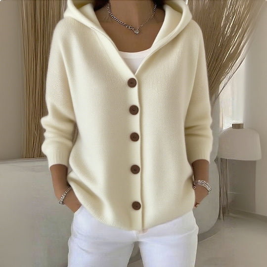 Fiorella | Cardigan con Bottoni e Cappuccio