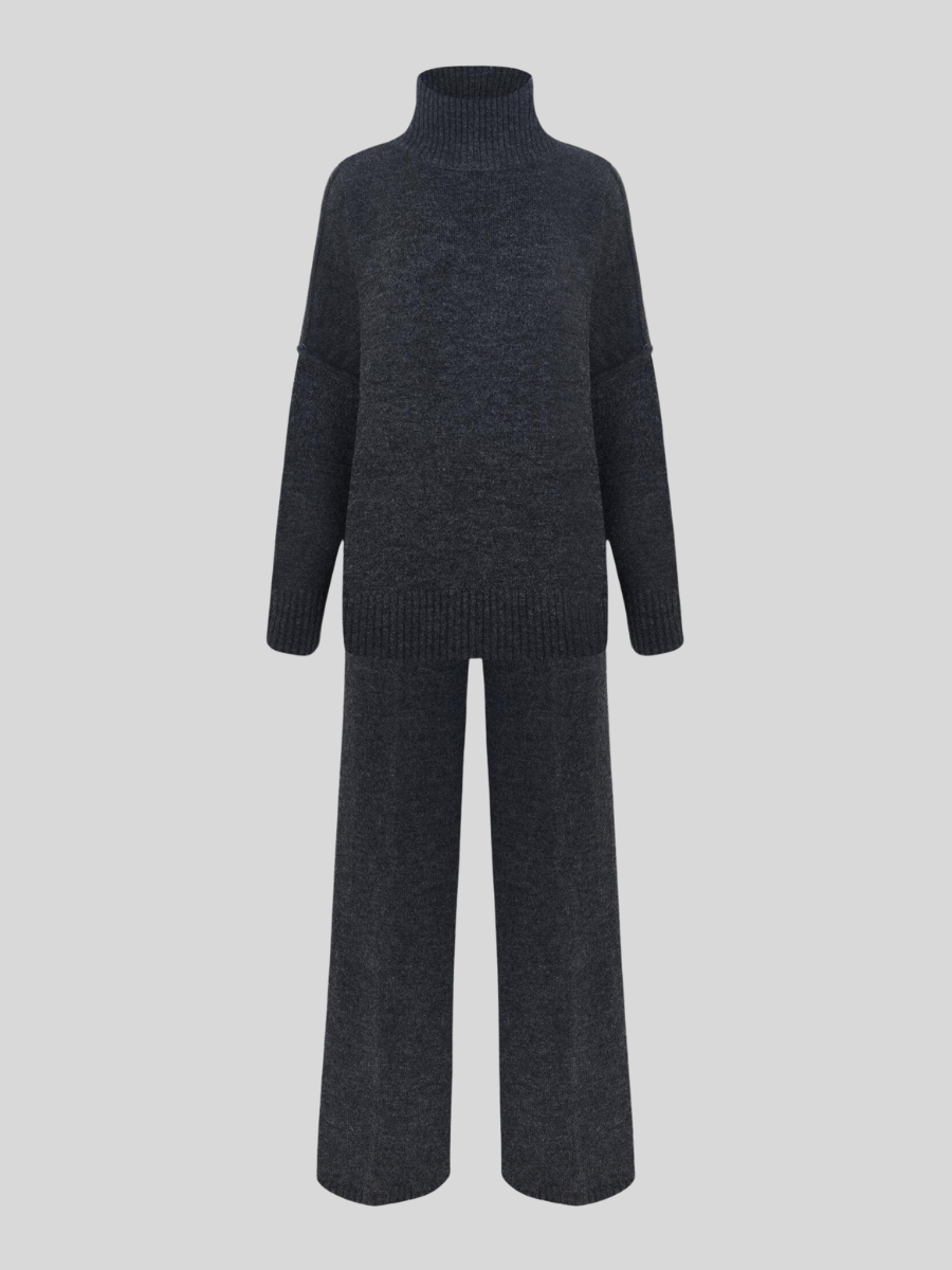 Completo donna Bettina chic fluido con pantaloni ampi e top a collo alto, look raffinato e moderno
