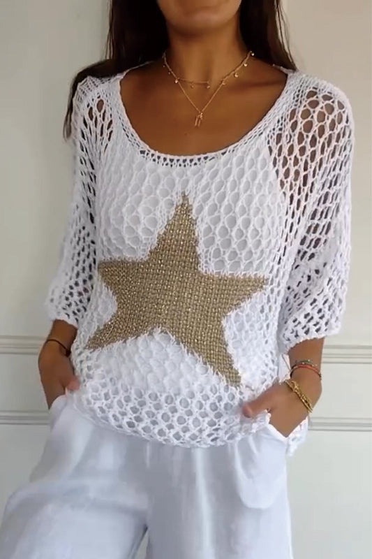 Maglia donna Lia elegante con stampa a stelle delicate su tessuto morbido e confortevole