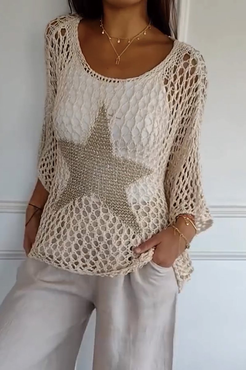 Maglia donna Lia elegante con stampa a stelle delicate su tessuto morbido e confortevole