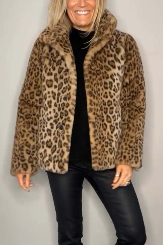 Cappotto corto donna Alessandra in pelliccia ecologica con stampa leopardata