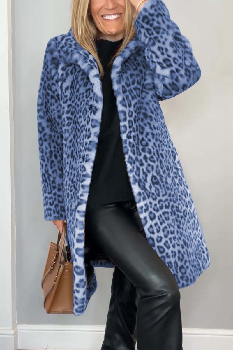 Cappotto donna Agnella lungo con stampa leopardata e colletto a contrasto, look elegante e grintoso