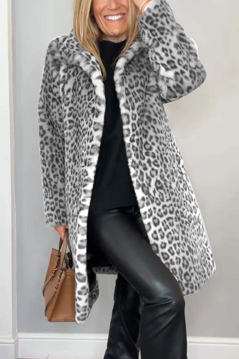 Cappotto donna Agnella lungo con stampa leopardata e colletto a contrasto, look elegante e grintoso