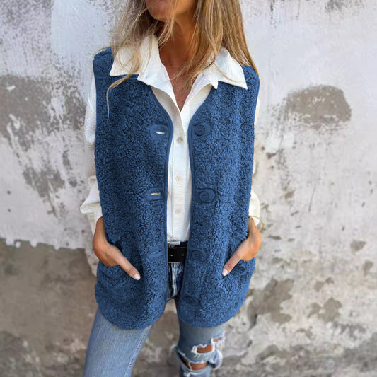 Gilet Eleonora da donna in pile con bottoni e tasche
