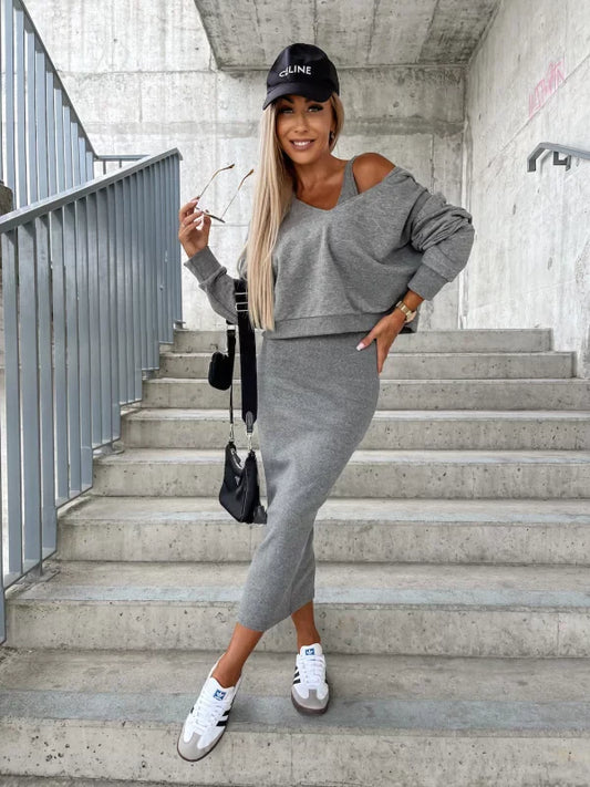 Sharon | Completo da donna a 2 pezzi con abito midi e felpa con cappuccio
