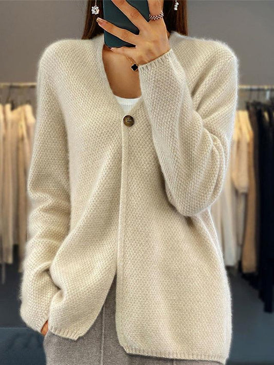 Cardigan donna Elenora a V con bottoni delicati, look elegante e versatile
