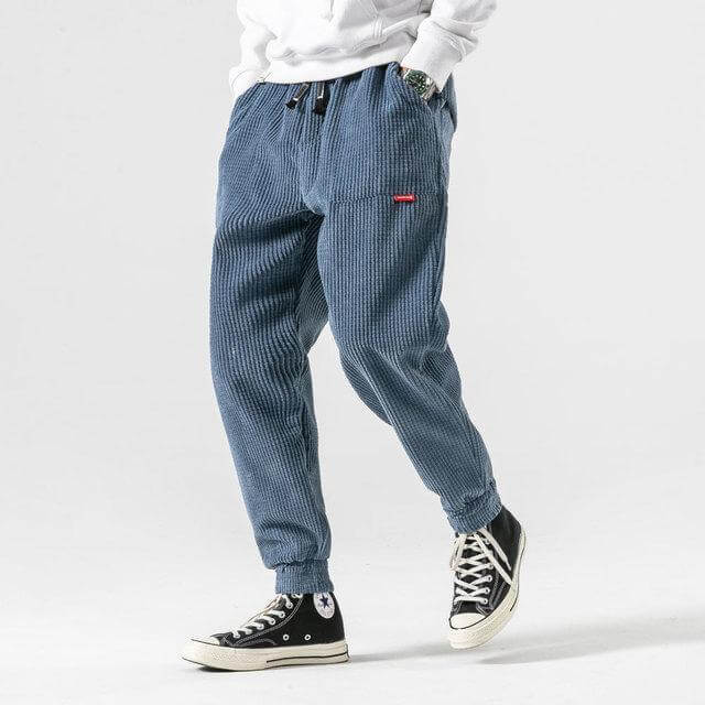 Pantaloni uomo Bizio stile jogging in velluto a coste, linea affusolata e comoda cintura elastica per look casual e contemporaneo
