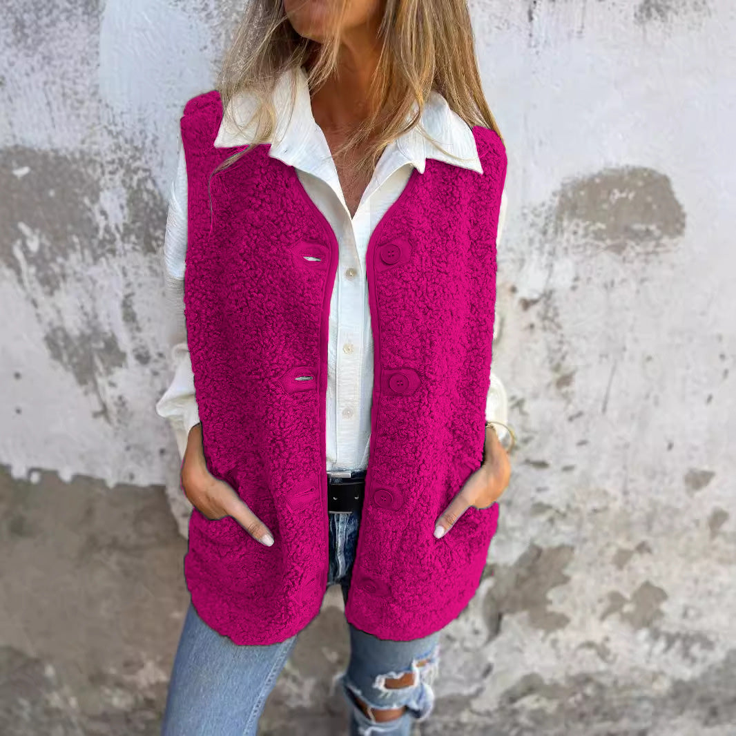 Gilet Eleonora da donna in pile con bottoni e tasche