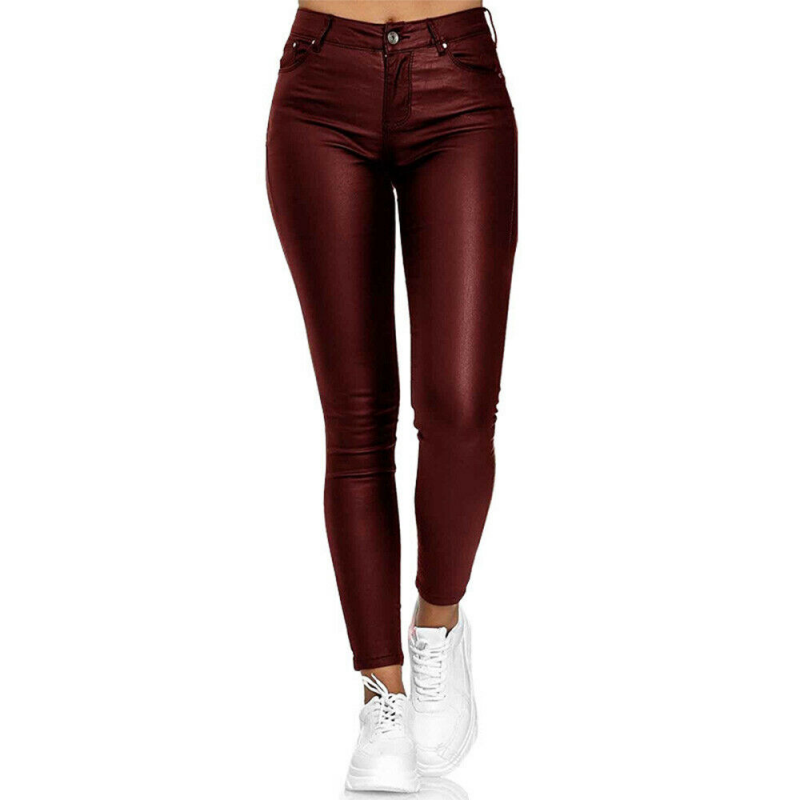 Pantaloni in ecopelle da donna Annalisa con vita alta e taglio moderno