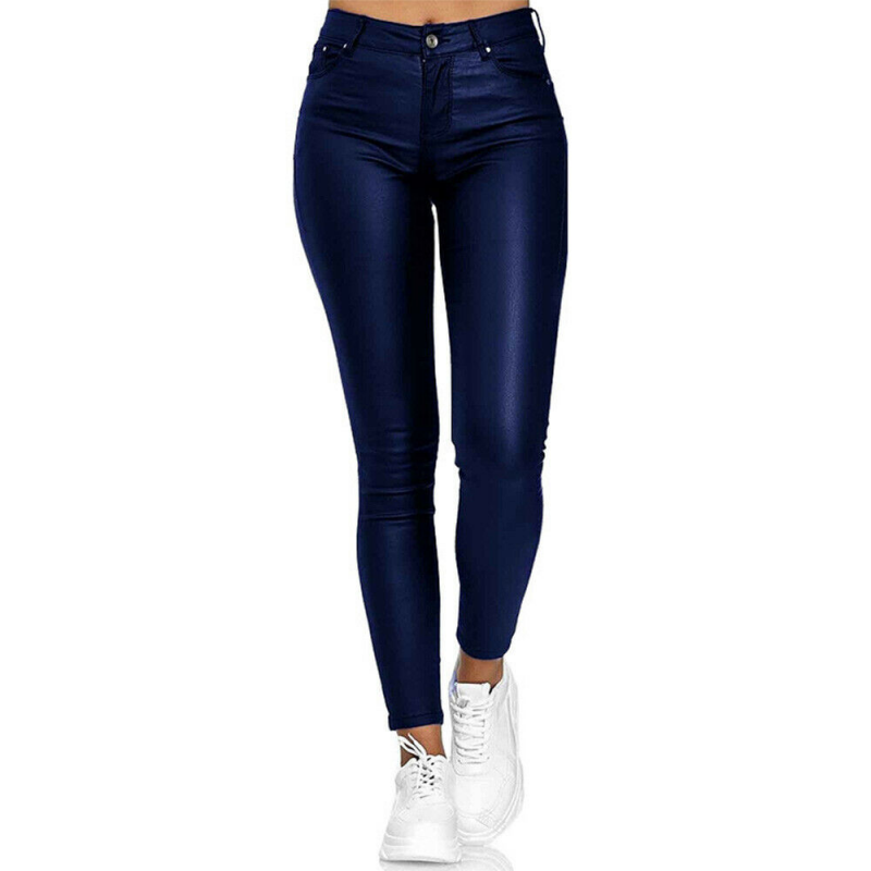 Pantaloni in ecopelle da donna Annalisa con vita alta e taglio moderno