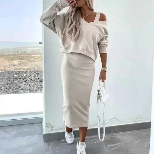 Set Millie con vestito midi senza maniche e maglione a scollo a V, elegante e versatile