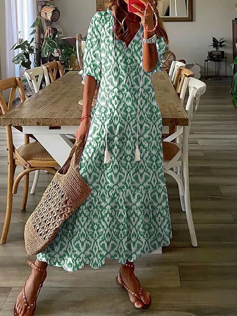 Abito lungo bohemien donna Miranda, tessuto leggero