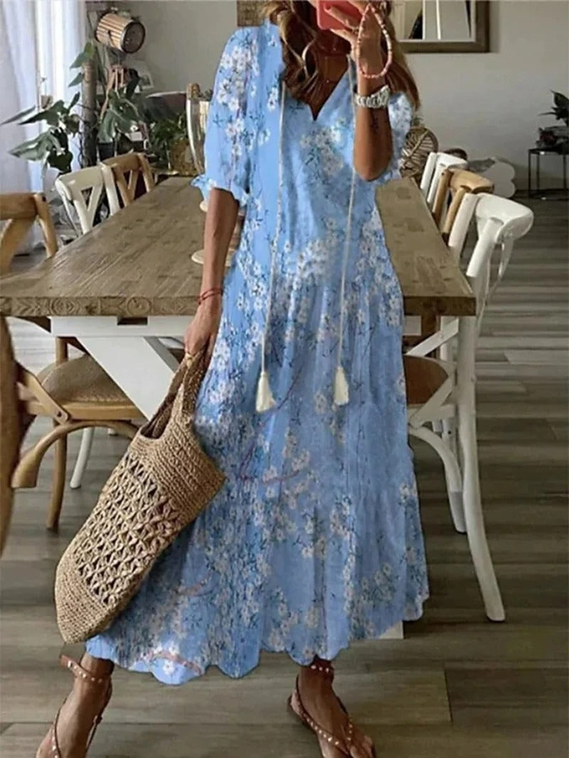 Abito lungo bohemien donna Miranda, tessuto leggero