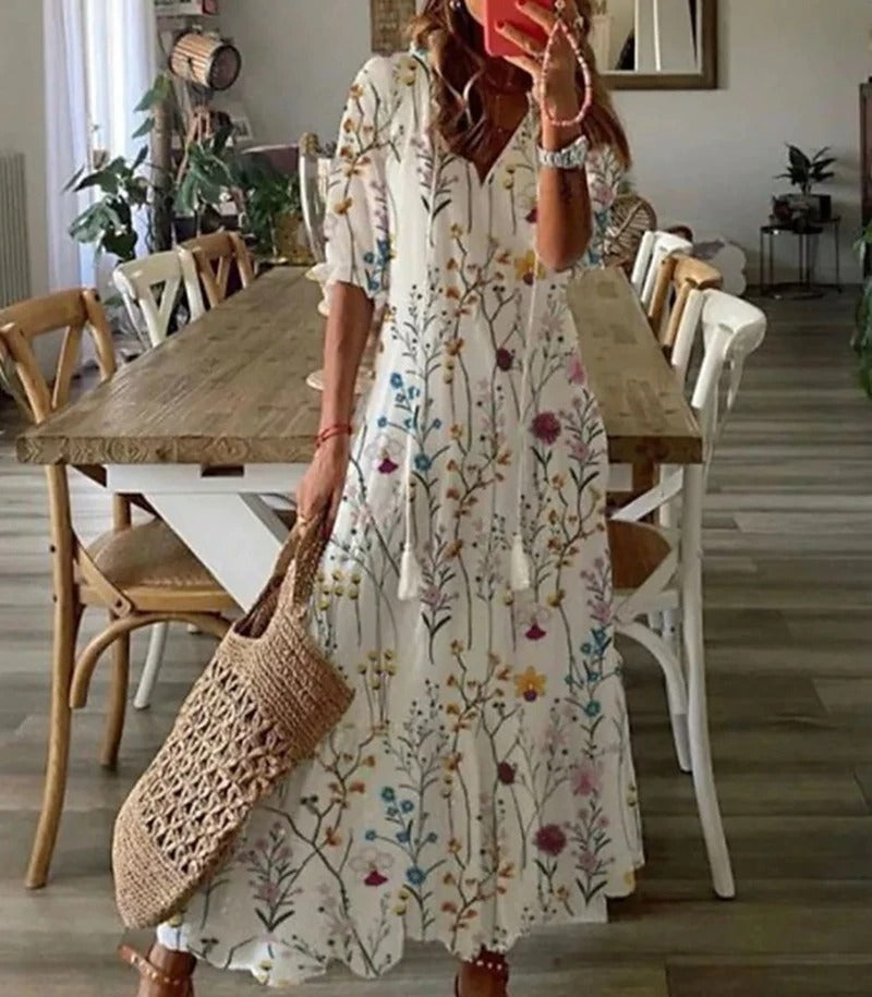 Abito lungo bohemien donna Miranda, tessuto leggero
