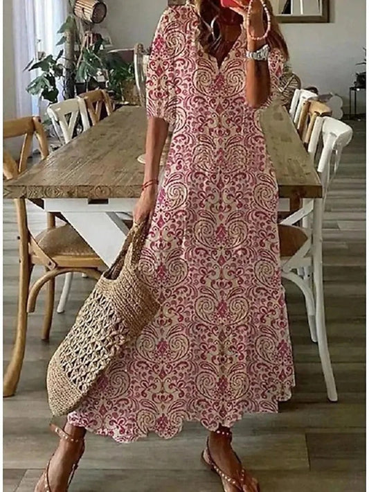 Abito lungo bohemien donna Miranda, tessuto leggero