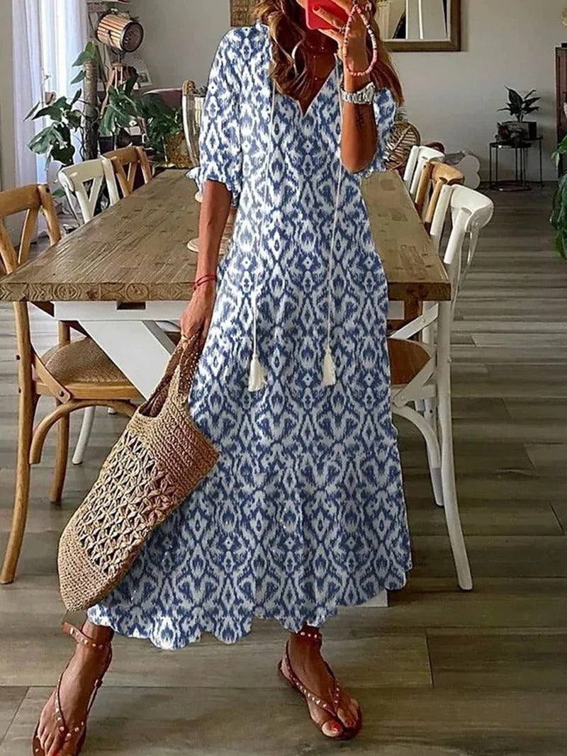 Abito lungo bohemien donna Miranda, tessuto leggero