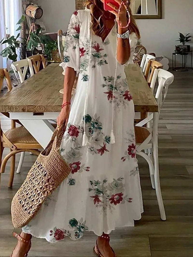 Abito lungo bohemien donna Miranda, tessuto leggero